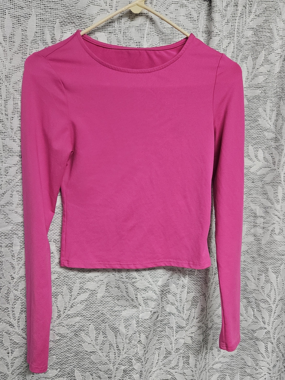 SHEIN Vibrant Hot Pink Long Sleeve Crewneck Top